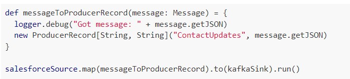 Passing message from Kafka to Salesforce.